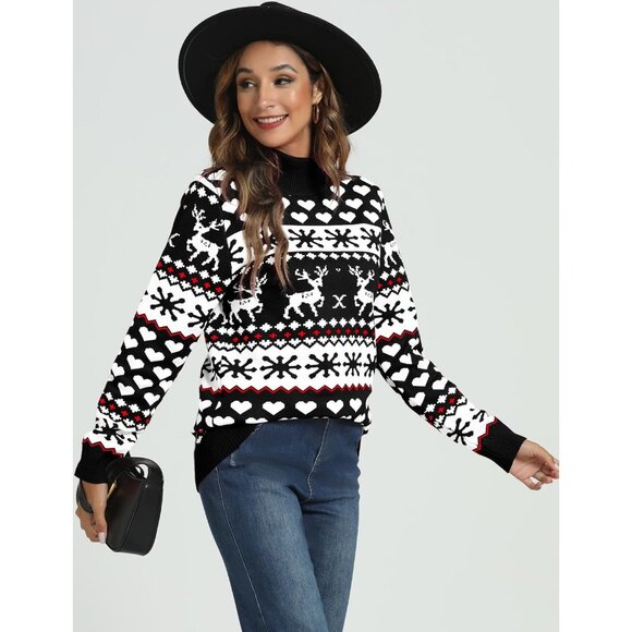 Women's Christmas Sweater Viscose Polyester Snowflake Reindeer Long Sleeve - Picture 2 of 6